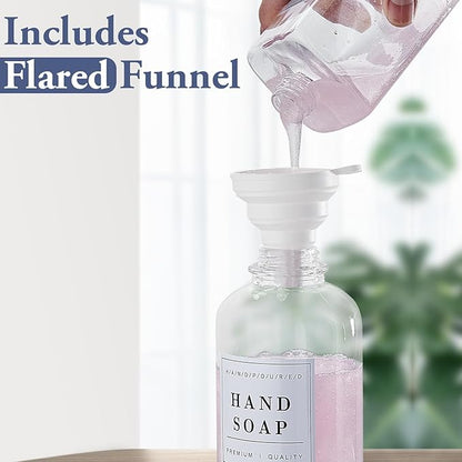 Glass Soap Dispenser with Pump,Tray,Funnel, Countertop Soap and Lotion Dispenser Set of 2 with 60 Stickers, Dish and Hand Soap Dispenser Bottle for Kitchen,Bathroom,Shower, 500ml/16.9oz