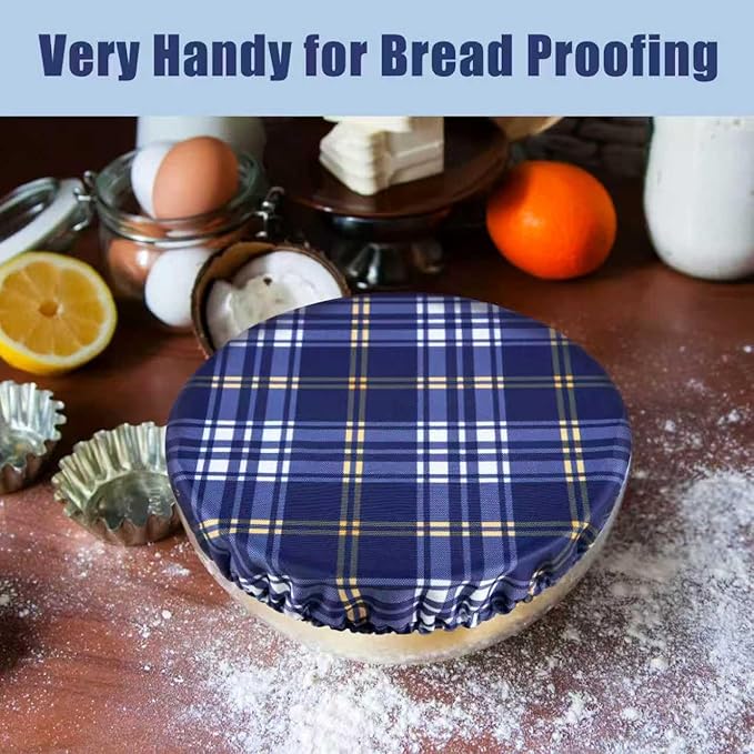 wegreeco Elastic Reusable Bowl Covers for Bread Proofing, Fabric Cloth Sourdough Bowl Covers for Proofing - Set of 3, Blue Check