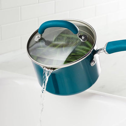Rachael Ray Create Delicious Nonstick Induction Saucepan with Straining Lid, 2 Quart, Teal Shimmer - Image 2