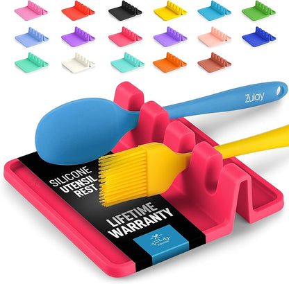 Zulay Kitchen Silicone Utensil Rest with Drip Pad for Multiple Utensils - BPA-Free, Heat-Resistant Spoon Rest & Spoon Holder for Stove Top - Kitchen Utensil Holder for Ladles & Tongs - Honeysuckle by ZulayKitchen