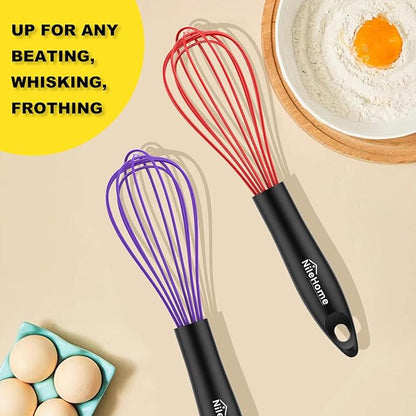 NileHome Silicone Whisk Set, 3 Pack Kitchen Whisk 10" Kitchen Wisk Wire Whisks for Cooking, Whisking, Blending, Beating, Stirring-Multicolor - Image 7