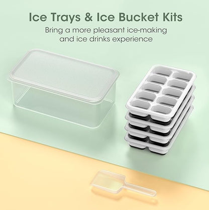 DOQAUS Ice Cube Tray with Lid and Bin - 4 Pack Silicone Ice Cube Trays for Freezer, Stackable Ice Bucket Kits with Storage Container & Scoop for Kitchen, RV, Cocktail, Coffee - Image 8
