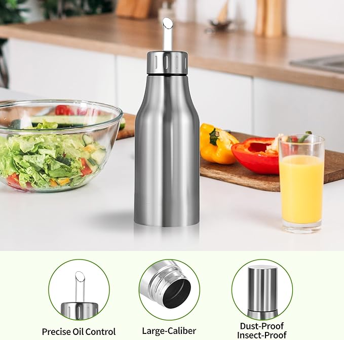 Stainless Steel Oil Dispenser Bottle - 750ML Leak-Proof Oil Container for Kitchen, Olive Oil & Cooking Liquids-26OZ - Image 2