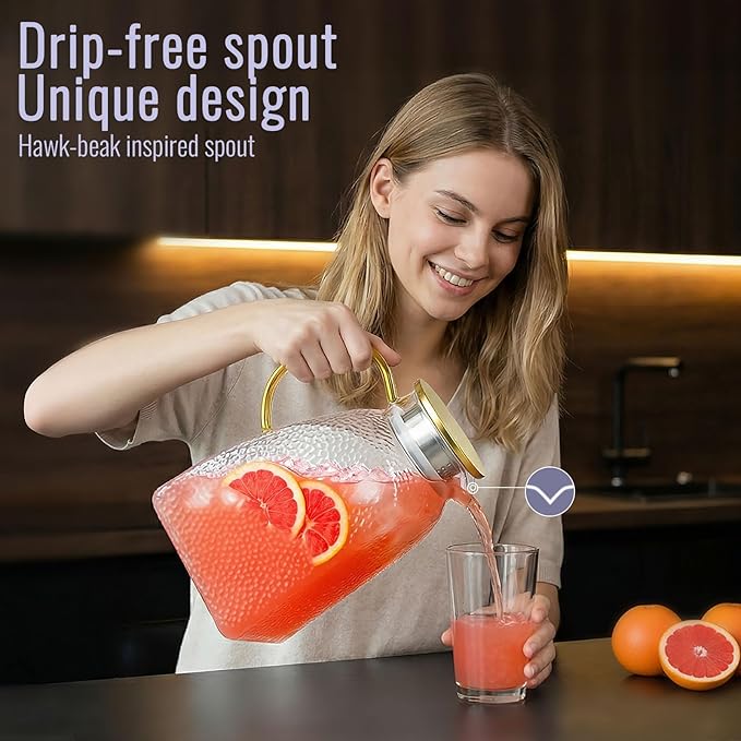 Glass Pitcher With Lid and Spout, 1.8 Liter 60 oz Glass Pitchers With Handle And Lid, Jug Water Pitchers For Fridge, Carafe Jar for Hot/Cold Water Iced Tea Juice Coffee Milk Beverage - Image 4