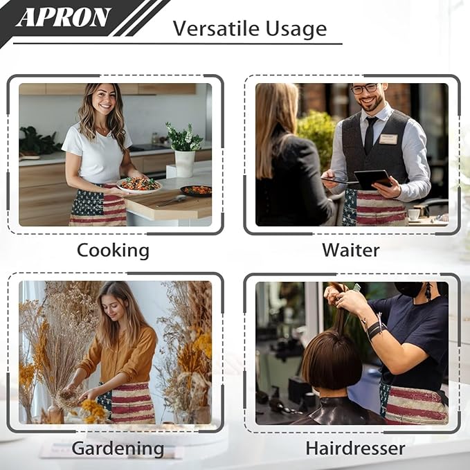 Server Apron with 3 Pockets, Waterproof Oil Waitress Waiter Half Apron for Restaurant Hotel Kitchen Cafe