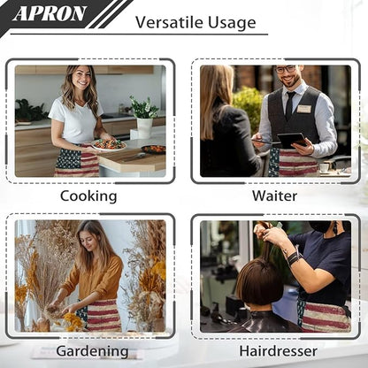 Server Apron with 3 Pockets, Waterproof Oil Waitress Waiter Half Apron for Restaurant Hotel Kitchen Cafe