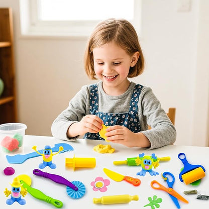 Dough Play Tools for Kids,35pcs Clay Tools Play Accessories with Cutters, Roller, Rolling Pins, Safety Scissors, Plastic Knife, Dough Body Part