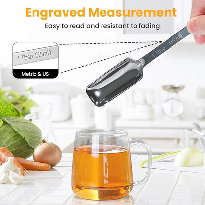 23 Pcs Stainless Steel Measuring Spoons Set with Leveler, Metal Round & Rectangular Spoons plus 5 Mini Teaspoons for Precise Cooking and Baking, Standard Sizes with Clear Engraved Markings - Image 4