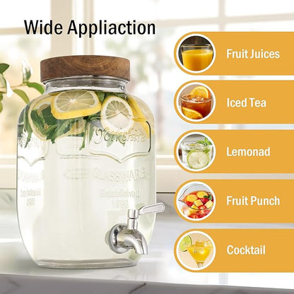 mustry Glass Drink Dispenser for Parties, 1 Gallon Beverage Dispenser with Stand and Spigot Solid Stainless Steel, Used as Lemonade Dispenser Sun Tea Jar Kombucha Jar, Set of 2 - Image 4