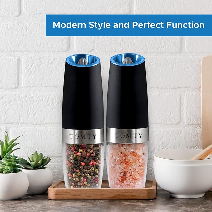 Gravity Electric Salt and Pepper Grinder Set White Elephant Gifts for Women Who Have Everything Grilling Men Kitchen Gadgets Housewarming Holiday Cooking Adults Idea Battery Operated Shakers Automatic - Image 7