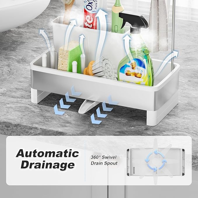 Ewaiira Stainless Steel Sink Caddy, Sponge Holder for Kitchen Sink with Brush Holder & Dishcloth Rack, Rustproof Sink Organizer Countertop, Kitchen Organizers Storage Essentials (E-White 9.8″) - Image 4
