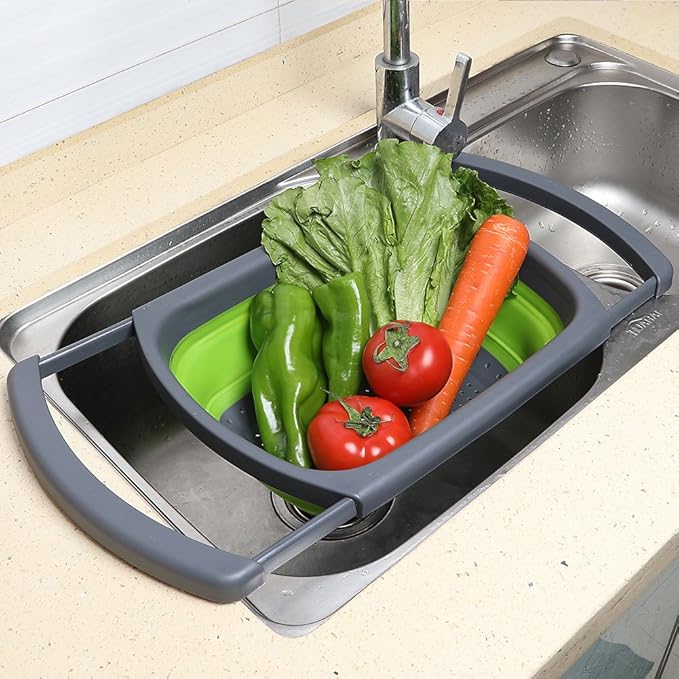 Qimh Colander collapsible, Colander Strainer Over The Sink Vegetable Fruit Strainer Basket (6 Quart) with Extendable Handles, New Kitchen Essentials - Image 2