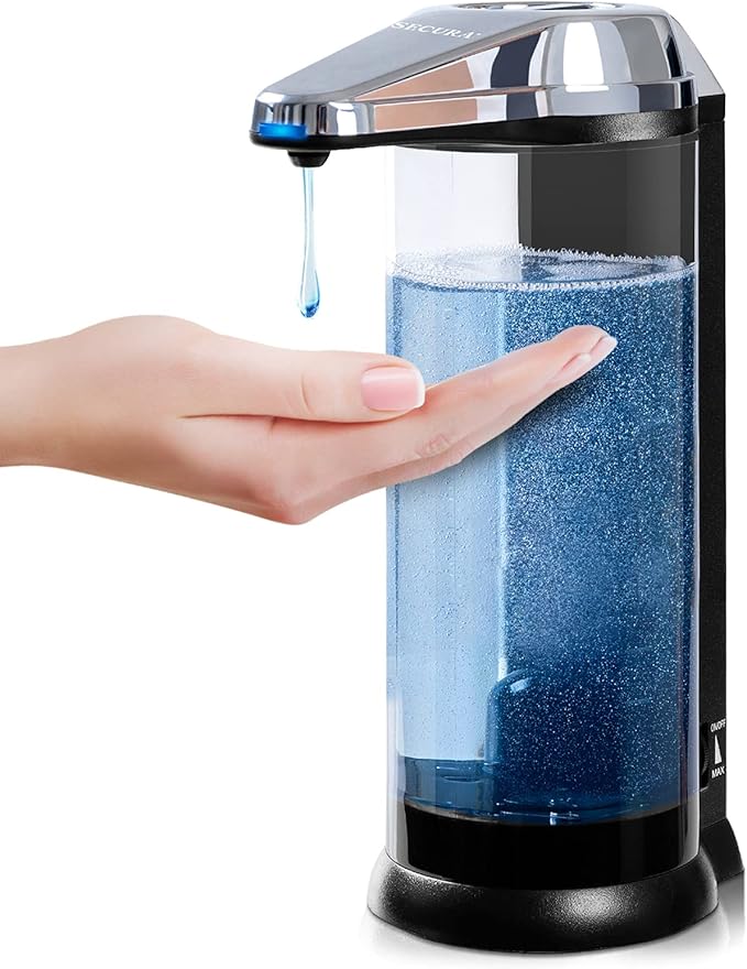 Secura 17oz Automatic Liquid Soap Dispenser, Touchless Battery Operated Hand Soap Dispenser with Adjustable Soap Dispensing Volume Control Dial, Personal Care Dispenser (Silver) by Secura