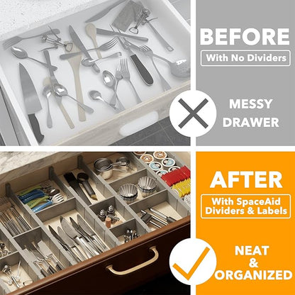 SpaceAid Bamboo Drawer Dividers with Inserts and Labels, Kitchen Adjustable Drawer Organizers, Expandable Organization for Home, Office, Dressers, 10 Dividers with 24 Inserts (17"-22" Gray) - Image 2