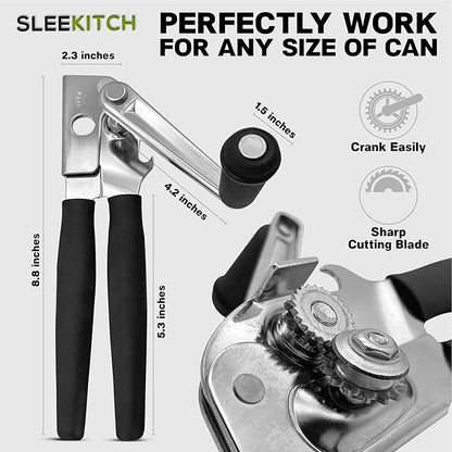 Commercial Can Opener Manual Heavy Duty, Hand Crank Can Opener, Large Handheld Can Opener Easy for Big Cans, Swing Grip Design, Manual Can Opener with Comfortable Easy Crank Handle,Black