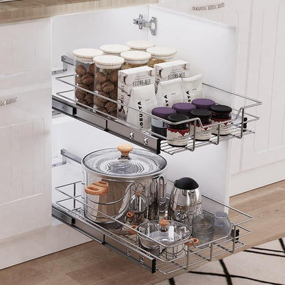 Pull Out Cabinet Organizer 11" W X 22" D, Slide Out Drawers For kitchen organizers and storage, Pull Out Drawers For Cabinets Capacity Heavy Duty Caddy, Cabinet Shelves Chrome-Plated, Bathroom Pantry - Image 5