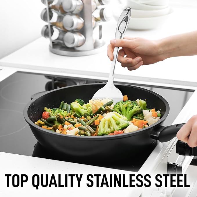 Zulay Kitchen Stainless Steel Solid Turner - 15” Large Metal Spatula for Cooking, Frying & Grilling - Durable, Heat-Resistant & Dishwasher Safe Kitchen Utensil for Everyday Use - Image 3