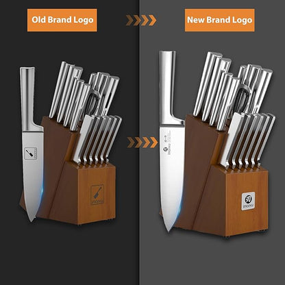 imarku Knife Set - Kitchen Knife Set 15 Pieces Japanese Stainless Steel Knife Block Set with Sharpener - Dishwasher Safe Kitchen's Knives - Ultra Sharp Chef Knife Set for Kitchen