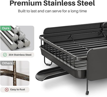 SNTD Large Dish Drying Rack - Expandable (19.3" to 29.4") Dish Rack for Kitchen Counter, Stainless Steel Dish Drainer with Utensil Holder, Pan Holder & Pot Lid Holder (Black) - Image 5