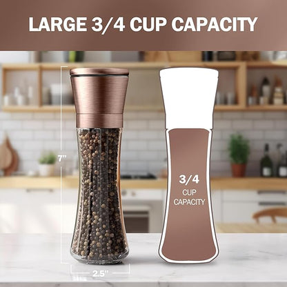 HOME EC Original Stainless Steel Salt or Pepper Grinder 1pk - Adjustable Ceramic Sea Salt Grinder or Pepper Mill - Tall Glass Spice Shaker - Spice Mill w/Ebook (Copper) - Image 2