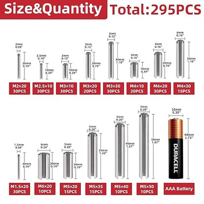 295-Piece Stainless Steel Roll Pin Assortment Kit - Spring Dowels, Slotted Tension Pins & Split Expansion Pins - M1.5 to M6 Sizes (14 Types) - Corrosion-Resistant for Secure Fastening - Image 2
