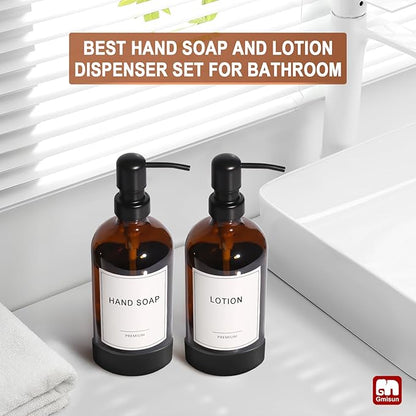 GMISUN Amber Glass Soap Dispenser with Silicone Sleeve Boot, 2 Pack Bathroom Hand Soap Dispensers with Pump, 17 Fl Oz Kitchen Hand and Dish Soap Dispenser Set, Liquid Soap Dispensers Bottle - Image 5