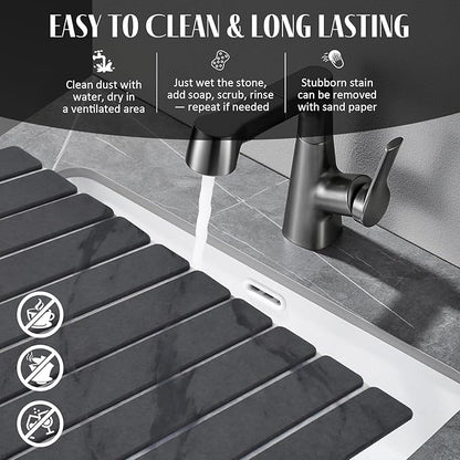 2 PCS Large Stone Dish Drying Mat for Kitchen Counter, 24"×16" Marble Dish Drying Mat with 8"x 4" Coasters, Non - Slip Collapsible Absorbent Mat for Multi - Purpose, Match Any Countertop【Dark Gary】 - Image 6
