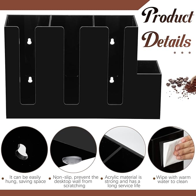 Cunhill 4 Compartments Acrylic Coffee Cup and Lid Storage Organizer Holder Disposable Paper Cup Dispenser Organizer Plastic Lid Holder Accessories for Kitchen Bar Shop Party Supplies(Black) - Image 3