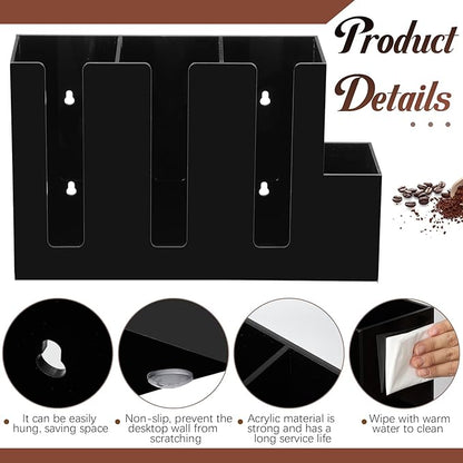 Cunhill 4 Compartments Acrylic Coffee Cup and Lid Storage Organizer Holder Disposable Paper Cup Dispenser Organizer Plastic Lid Holder Accessories for Kitchen Bar Shop Party Supplies(Black) - Image 3