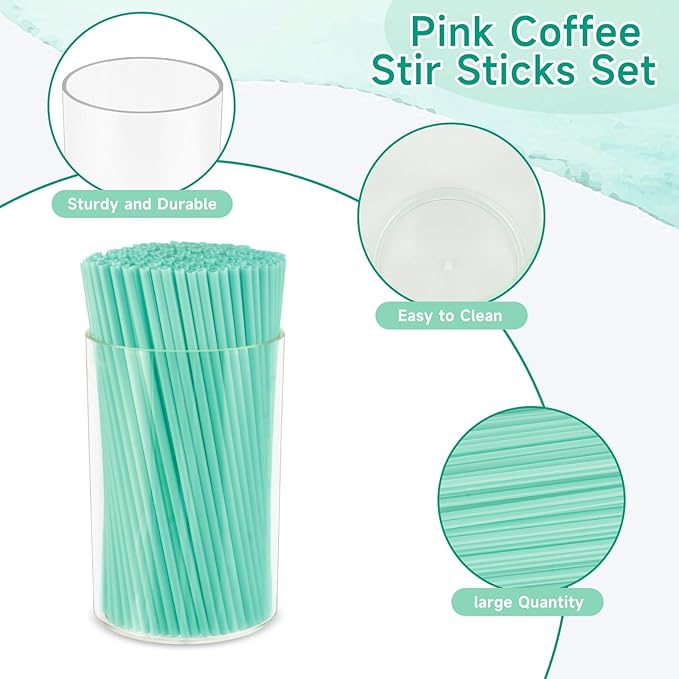 500 Pcs Blue Aqua Coffee Stir Sticks Set Mint Blue Cocktail Straws Coffee Stirrers Holder Acrylic Stir Stick Holder Bar Straws Drink Stirrers for Bar Tea Party Supplies Restaurant Decor 2.7 * 4 Inch - Image 3