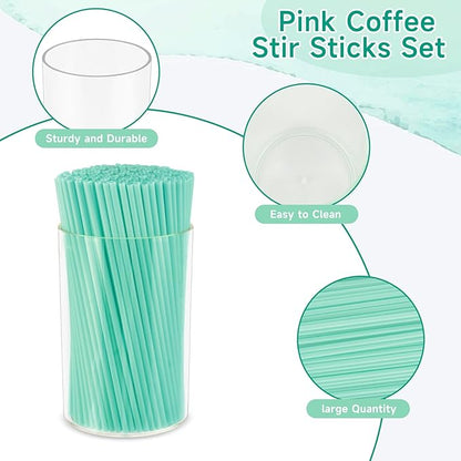 500 Pcs Blue Aqua Coffee Stir Sticks Set Mint Blue Cocktail Straws Coffee Stirrers Holder Acrylic Stir Stick Holder Bar Straws Drink Stirrers for Bar Tea Party Supplies Restaurant Decor 2.7 * 4 Inch - Image 3