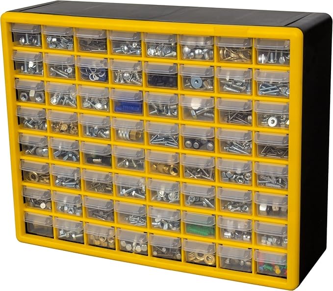 Akro-Mils 64-Drawer Plastic Drawer Storage Cabinet for Garage Organization, Bead Organizer, Building Bricks Storage, Teacher Toolbox, Makeup Organizer, 20" W x 6" D x 16" H, 10164 Yellow - Image 9