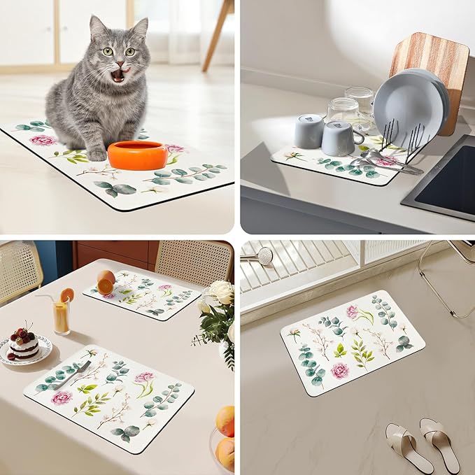 Bloss Dish Drying Mat, 12.2"x19.7" Absorbent Coffee Bar Mat with Waterproof Rubber Back, Fit Under Coffee Maker Machine/Kitchen Counter(Rose) - Image 4