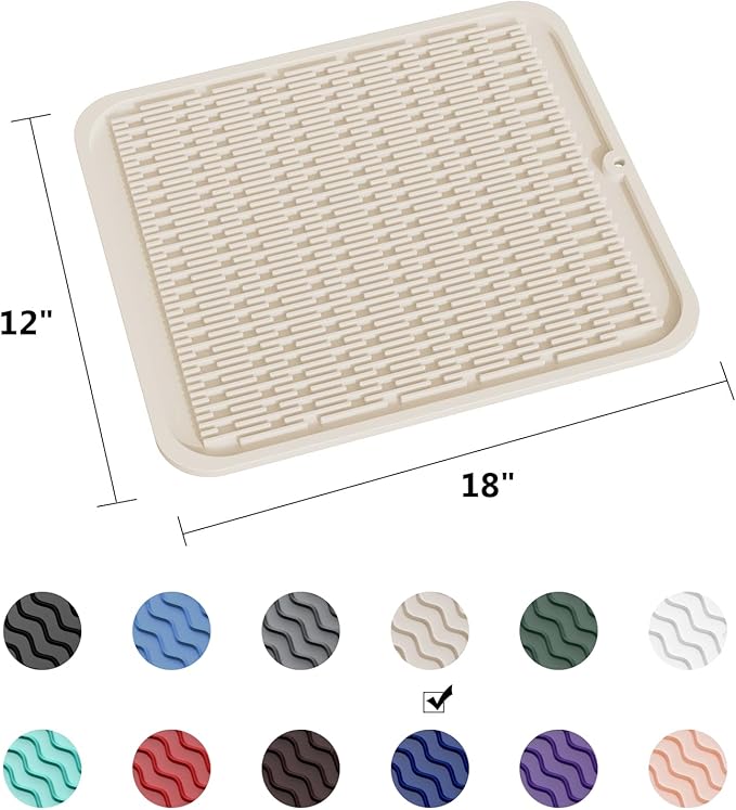 ZLR Large Silicone Dish Drying Mat (16" x 18") - XL Heavy Duty Drainboard Mat for Pots, Pans & Family Loads - Heat Resistant Trivet & Counter Protector, Easy Clean (Cassava White) - Image 6
