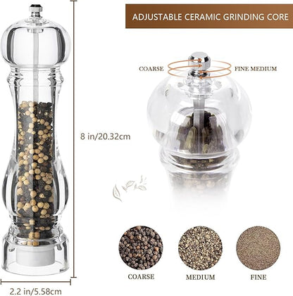 LHS Pepper Mill Grinder Set, 2Pcs Salt Grinder Peppercorn Grinders with Adjustable Coarseness-Clear - Image 3