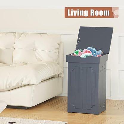 Function Home Trash Can Cabinet, 13 Gallon Kitchen Garbage Can, Wood Recycling Trash Bin, Freestanding Dog Proof Trash Can, Farmhouse Trash Cabinet with Lid for Home Kitchen Bathroom, Grey - Image 5