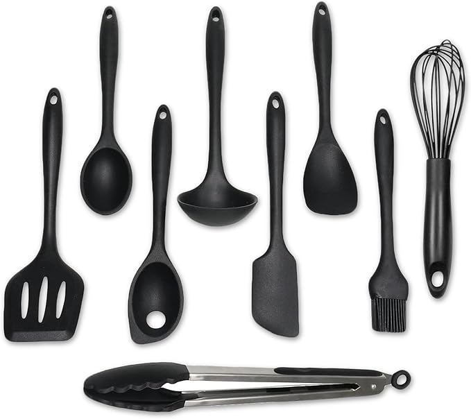 Chef Craft - Premium Silicone Kitchen Tools and Utensils Set, Non-Scratch, Withstands Temperatures up to 450°F, BPA-Free, 9 Piece Cooking Utensils Set, Black by ChefCraft