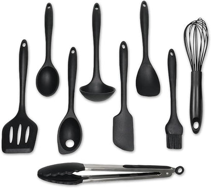 Chef Craft - Premium Silicone Kitchen Tools and Utensils Set, Non-Scratch, Withstands Temperatures up to 450°F, BPA-Free, 9 Piece Cooking Utensils Set, Black by ChefCraft