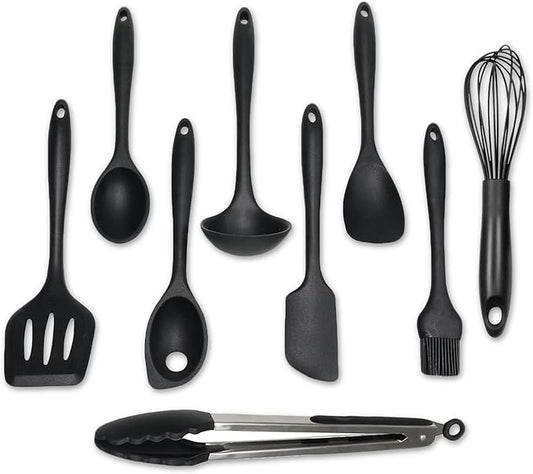 Chef Craft - Premium Silicone Kitchen Tools and Utensils Set, Non-Scratch, Withstands Temperatures up to 450°F, BPA-Free, 9 Piece Cooking Utensils Set, Black by ChefCraft