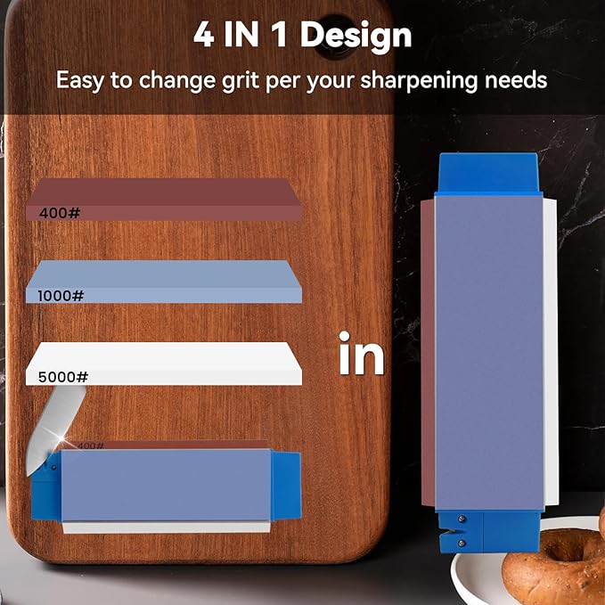 Knife Sharpening Stone,tri stone knife sharpener,3 Sides Grit 400/1000/5000,Whetstone Knife Sharpener with Non-Slip Base, Angle Guide & Leather Strop, for Kitchen Knives and Pocket Knives - Image 3