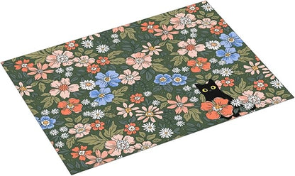 Black Cat Floral Dish Drying Mat For Kitchen Counter Absorbent Large Kitchen Fast Dry Pad Reusable Washable Protector Rack Large Mat 18 X 24