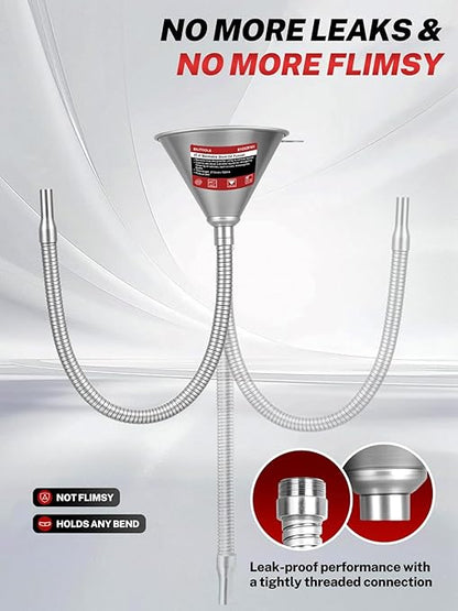 BILITOOLS 26.2" Steel Flexible Oil Funnel with Filter for Automotive Use, Metal Bendable Spout Funnel for Oil Fluids Change, Long Funnels for Transmission Fluid - Image 5