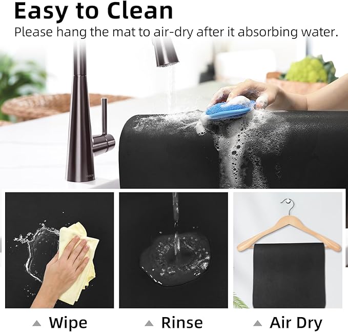 LOPNUR Kitchen Dish Drying Mat, 31.5"x17" Extra Large Dish Drying Mats for Kitchen Counter, Diatomite Coffee Mat Super Absorbent Dish Drying Pad, Heat Resistant Mat with Anti-slip Rubber Backed, Black - Image 9