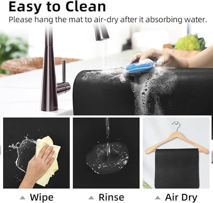 LOPNUR Kitchen Dish Drying Mat, 31.5"x17" Extra Large Dish Drying Mats for Kitchen Counter, Diatomite Coffee Mat Super Absorbent Dish Drying Pad, Heat Resistant Mat with Anti-slip Rubber Backed, Black - Image 9