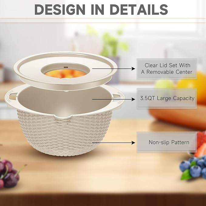 4-1 Colander with Bowl & Spoons Set - Rotatable Colander for kitchen with New Upgraded Graters, Food Strainer(Patented) for Pasta, Fruits, Vegetables, Funny Presents for Women, Beige - Image 7