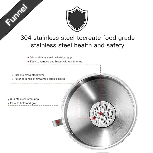 Stainless Steel Funnels for Kitchen Use, Kitchen Metal Funnel Set with Strainer Stainless Steel Funnels for Filling Bottles, Food Grade Funnel Set of 3 Transfer for Liquids Spices - Image 3