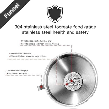 Stainless Steel Funnels for Kitchen Use, Kitchen Metal Funnel Set with Strainer Stainless Steel Funnels for Filling Bottles, Food Grade Funnel Set of 3 Transfer for Liquids Spices - Image 3