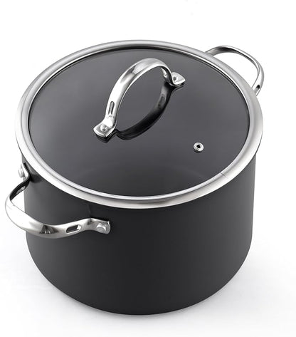 Cooks Standard Stockpot Dutch Oven Casserole with Glass Lid, 8-Quart Classic Hard Anodized Nonstick Soup Pot, Black