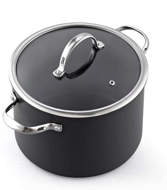 Cooks Standard Stockpot Dutch Oven Casserole with Glass Lid, 8-Quart Classic Hard Anodized Nonstick Soup Pot, Black