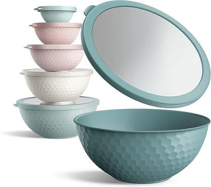 COOK WITH COLOR Mixing Bowls with Lids - 12 Piece Plastic Nesting Bowls Set includes 6 Prep Bowls and 6 Lids, Microwave Safe Mixing Bowl Set, Teal Embossed - Image 2
